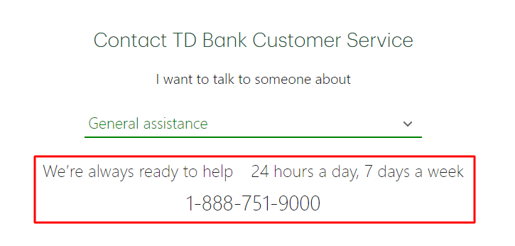 td bank phone number