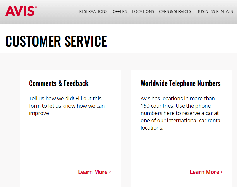avis customer service
