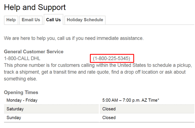 dhl phone number