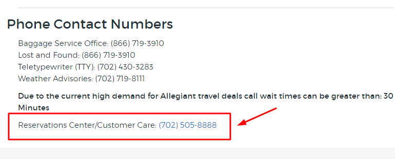 allegiant air phone number