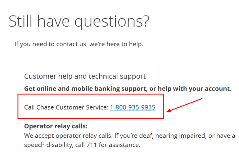 chase bank phone number